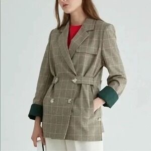 Enor Womens Blazer One Size Classic Glen Plaid Cuff Flips Pockets